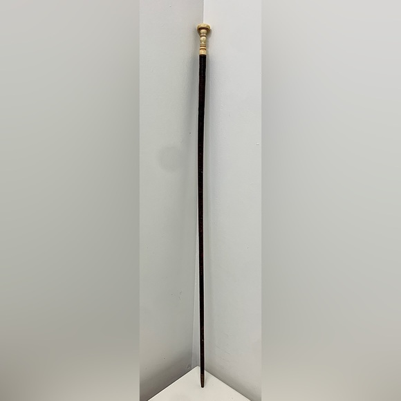 19th Century Antique Turned Bone Stacked Leather Walking Stick England - Picture 13 of 16